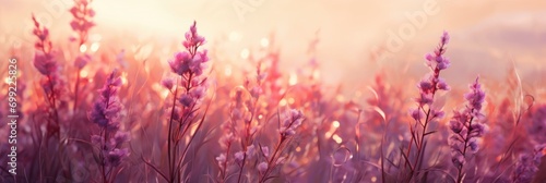 lavender plants and flowers in a blurred background