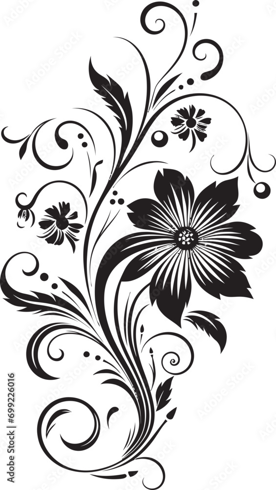 Inky Floral Emblem Vector Logo Design Noir Botanical Sketch Iconic Black Vector Inky Floral Emblem Vector Logo Design Noir Botanical Sketch Iconic Black Vector
