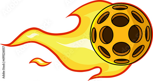 Cartoon Pickleball Ball With A Trail Of Flames. Hand Drawn Illustration Isolated On Transparent Background	