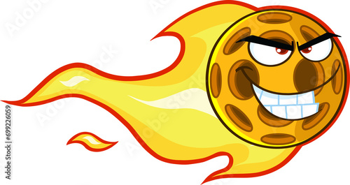 Pickleball Ball Cartoon Character With A Trail Of Flames. Hand Drawn Illustration Isolated On Transparent Background