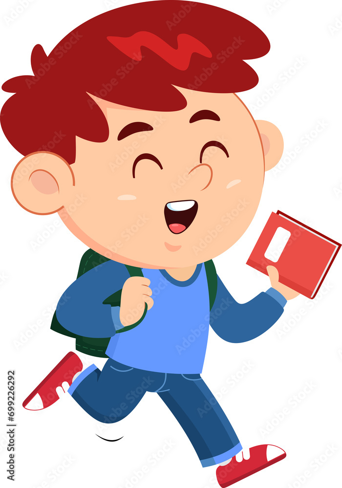 School Boy Cartoon Character Goes To School With A Backpack And A Textbook. Flat Illustration Isolated On Transparent Background School Boy Cartoon Character Goes To School With A Backpack And A Textbook. Flat Illustration Isolated On Transparent Background