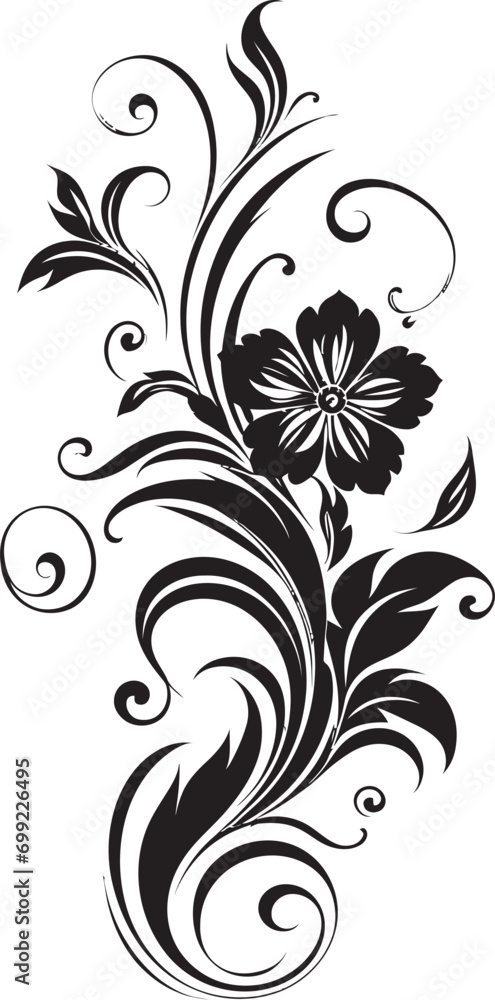 Artistic Petal Intricacy Black Icon Handcrafted Noir Swirls Vector Emblem Artistic Petal Intricacy Black Icon Handcrafted Noir Swirls Vector Emblem