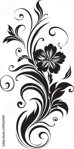Artistic Petal Intricacy Black Icon Handcrafted Noir Swirls Vector Emblem