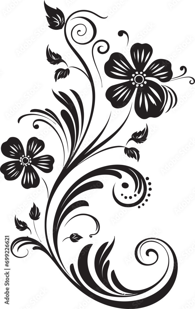 Elegant Floral Intricacy Black Vector Hand Drawn Noir Design Iconic Emblem Elegant Floral Intricacy Black Vector Hand Drawn Noir Design Iconic Emblem