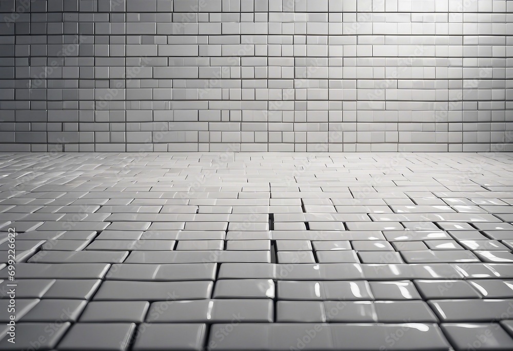 White light brick tiles tilework glazed ceramic wall or floor texture wide background pattern