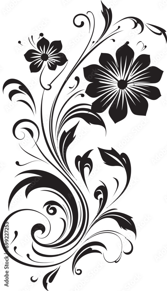Graceful Floral Strokes Hand Rendered Vector Icon Dynamic Blossom Accents Black Design Element Graceful Floral Strokes Hand Rendered Vector Icon Dynamic Blossom Accents Black Design Element