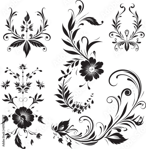 Delicate Hand Rendered Petals Elegant Logo Detail Charming Floral Etchings Black Vector Icon