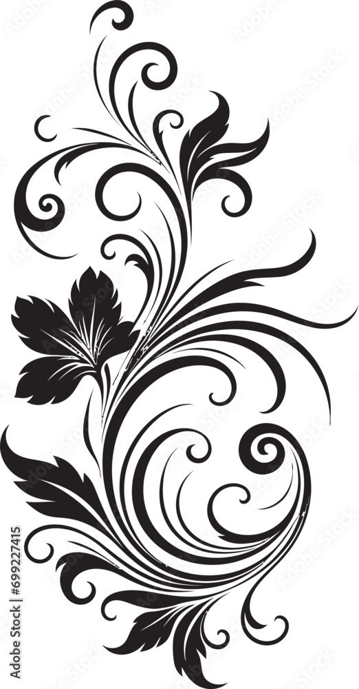 Chic Floral Impressions Black Vector Icon Radiant Handcrafted Vines Iconic Logo Symbol