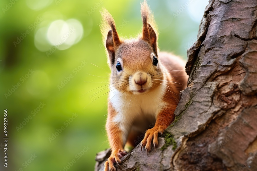 Obraz premium A squirrel is standing on a tree branch