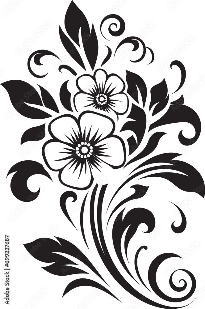 Noir Botanical Swirl Hand Drawn Black Iconic Emblem Artistic Floral Vines Black Vector Logo Design