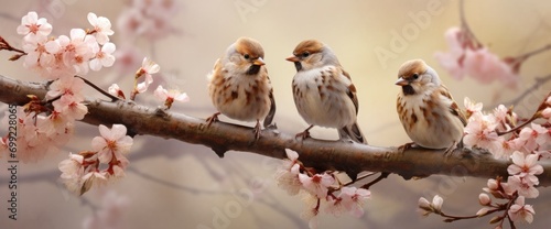birds stand on a tree branch