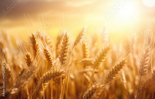 a grain field with sunlight over it,