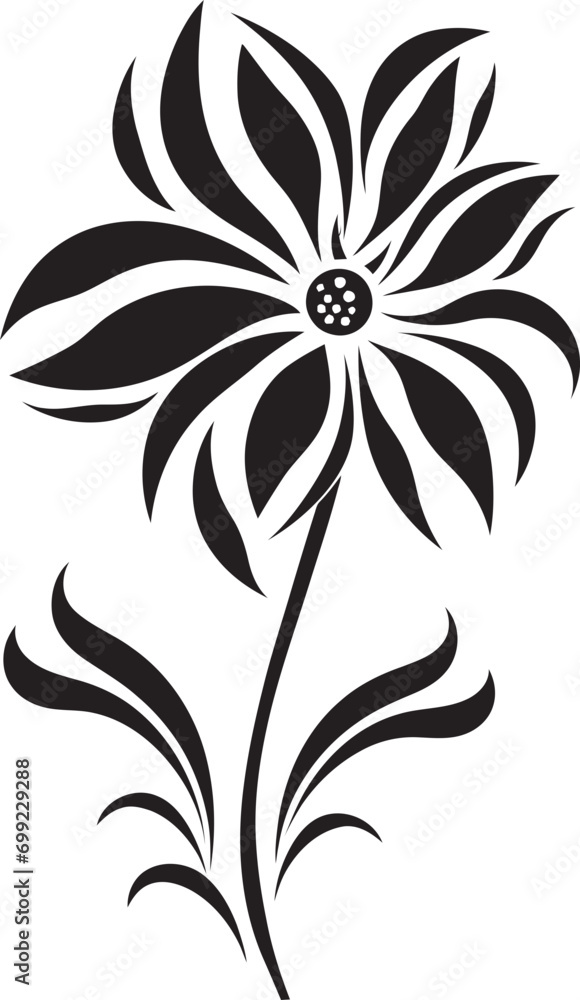 Whimsical Handcrafted Bloom Black Vector Icon Modern Floral Sketch Simple Hand Drawn Emblem