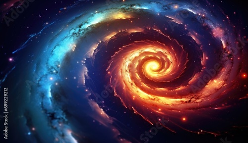 View from space to a spiral galaxy and stars