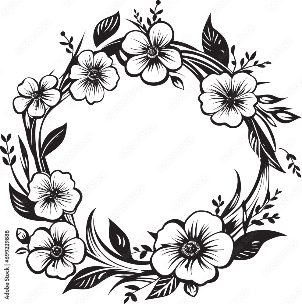 Sophisticated Wreath Flourish Handcrafted Vector Abstract Wedding Bloom Black Artistic Emblem