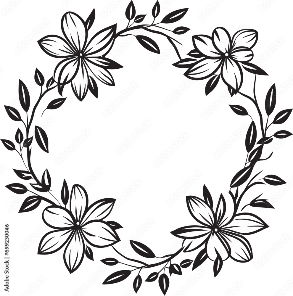 Graceful Wreath Sketch Artistic Black Logo Icon Chic Floral Design Wedding Vector Emblem