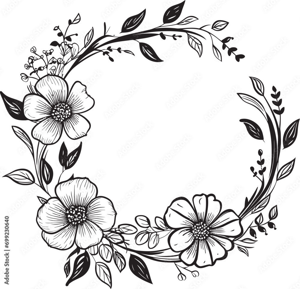 Sophisticated Floral Wreath Handcrafted Vector Icon Abstract Wedding Bloom Black Artistic Emblem Sophisticated Floral Wreath Handcrafted Vector Icon Abstract Wedding Bloom Black Artistic Emblem