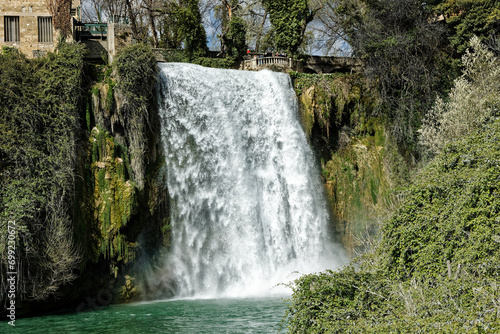 Scenic waterfall in the Isola del Liri, a town in the Province of Frosinone, Lazio, central Italy in Europe. Country tourist destination for the history and the natural waterfall in spring 