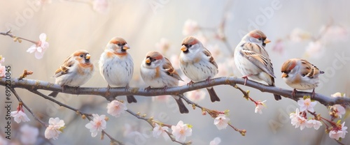 birds stand on a tree branch