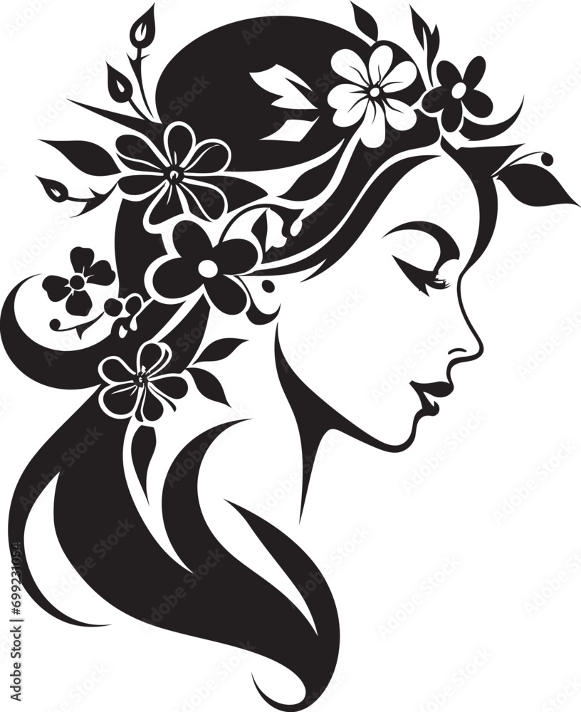 Elegant Floral Muse Black Vector Woman Emblem Graceful Bloom Portrait Artistic Face Icon Design Elegant Floral Muse Black Vector Woman Emblem Graceful Bloom Portrait Artistic Face Icon Design