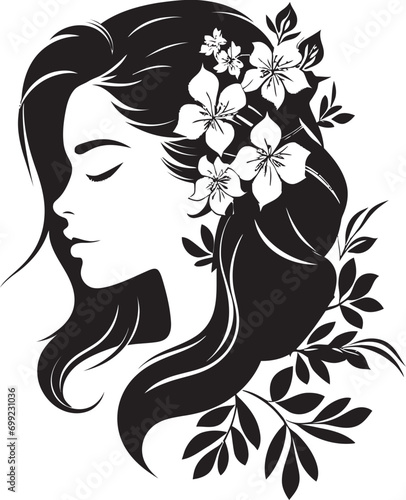 Minimalist Floral Radiance Black Woman Icon Sophisticated Bloom Aura Handcrafted Emblem