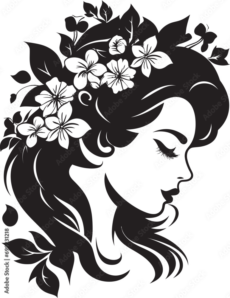 Sophisticated Bloom Aura Handcrafted Emblem Abstract Flora Fusion Black Artistic Face Emblem