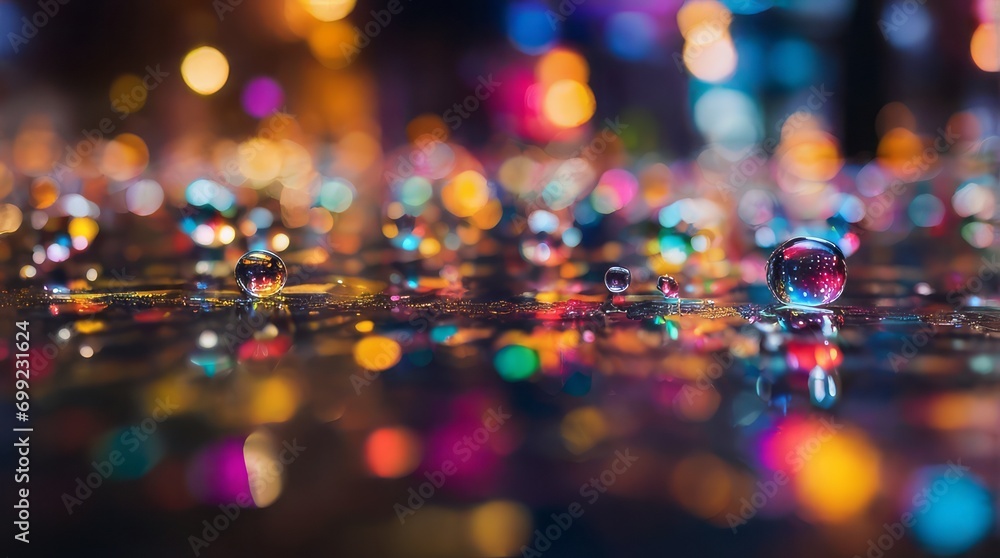 Golden bokeh, raining light, blurry lights, blurry background, gold confettis on a black background, yellow and orange, night lights, city lights, haze, depth of field, round bokeh, circle boke

