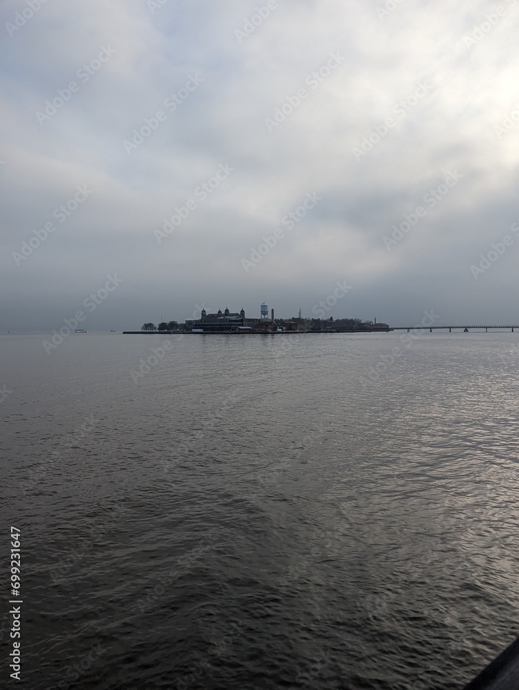 Ellis Island in the fog of a December afternoon