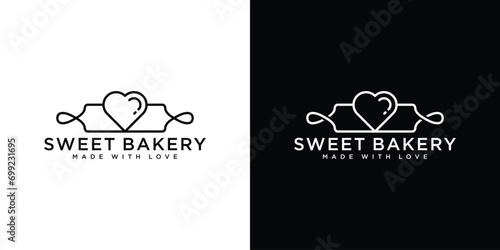 Rolling Pin, Love Bakery Logo Designs Icon Symbols Vector.	
