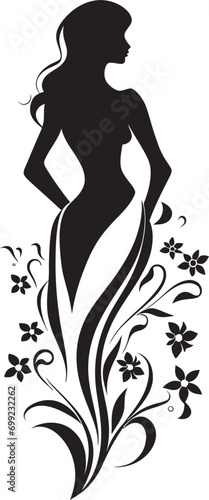 Modern Flowered Persona Black Woman Emblem in Full Bloom Artistic Floral Attire Elegant Vector Woman Blossom Icon