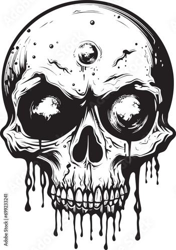 Chilling Scary Skull Black Vector Design Menacing Zombie Head Creepy Black Icon