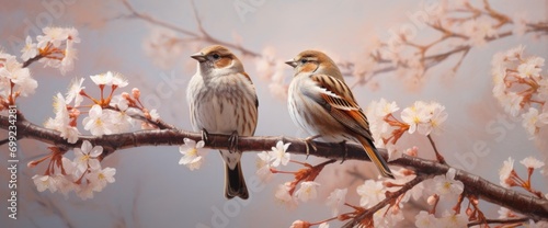 two birds stand on a tree branch © grigoryepremyan