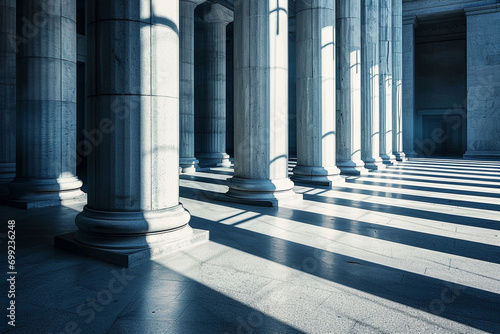 minimalistic photo featuring monumental pillars aligned with graceful precision, creating an elegant and harmonious visual