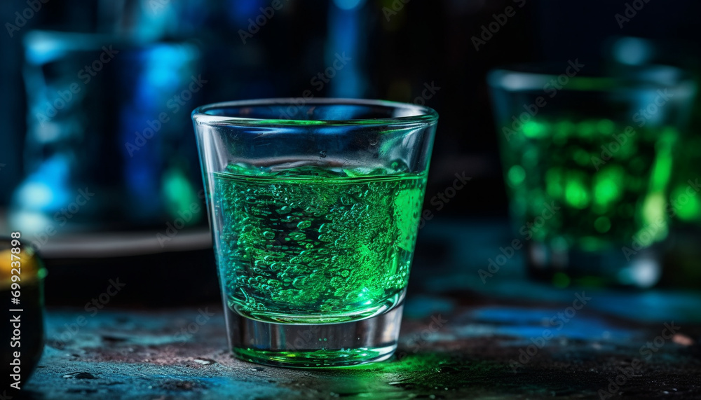 Refreshing cocktail in a glass, with ice, lime, and whiskey generated by AI Refreshing cocktail in a glass, with ice, lime, and whiskey generated by AI