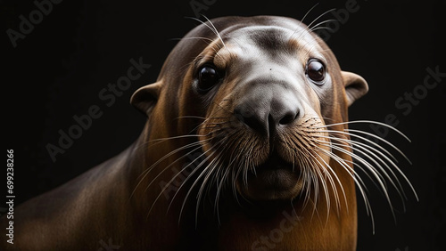 a sea lion close-up, an endangered species affected by climate change, Ai generative