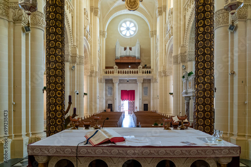 view of the altar and the central nave of the Ta'Pinu Sanctuary on Gozo Island in Malta photo