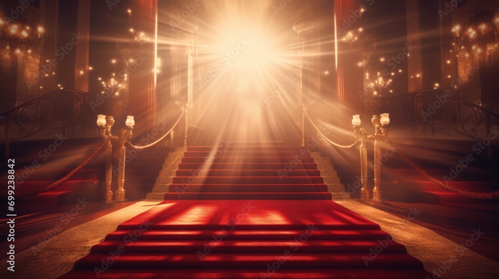 red carpet in an auditorium with spotlights red carpet in an auditorium with spotlights