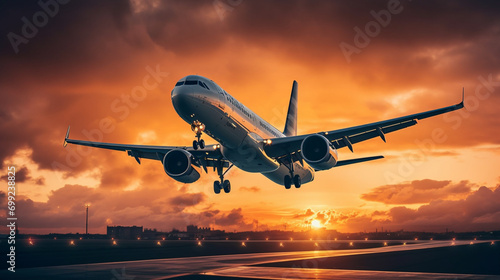 passenger plane flying in the air sunset ai visual concept