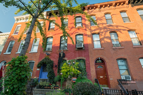 Photography zu Halloween dekoriertes Wohnhaus am Cobble Hill, Brooklyn, Long Island, New Yor