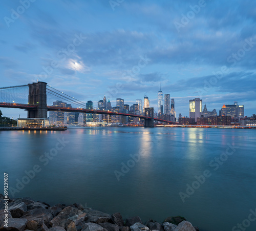 Brooklyn Bridge  East River  Manhatten  New York City  USA