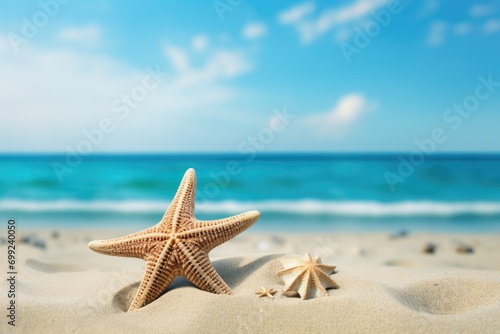 tropical seashells and starfish on the beach of the caribbean