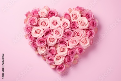 A heart shaped arrangement of pink roses