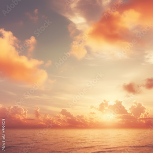 Natural background blurring warm colors and bright sun light. Sky sunny color orange light patterns plain abstract flare evening clouds - Gen AI