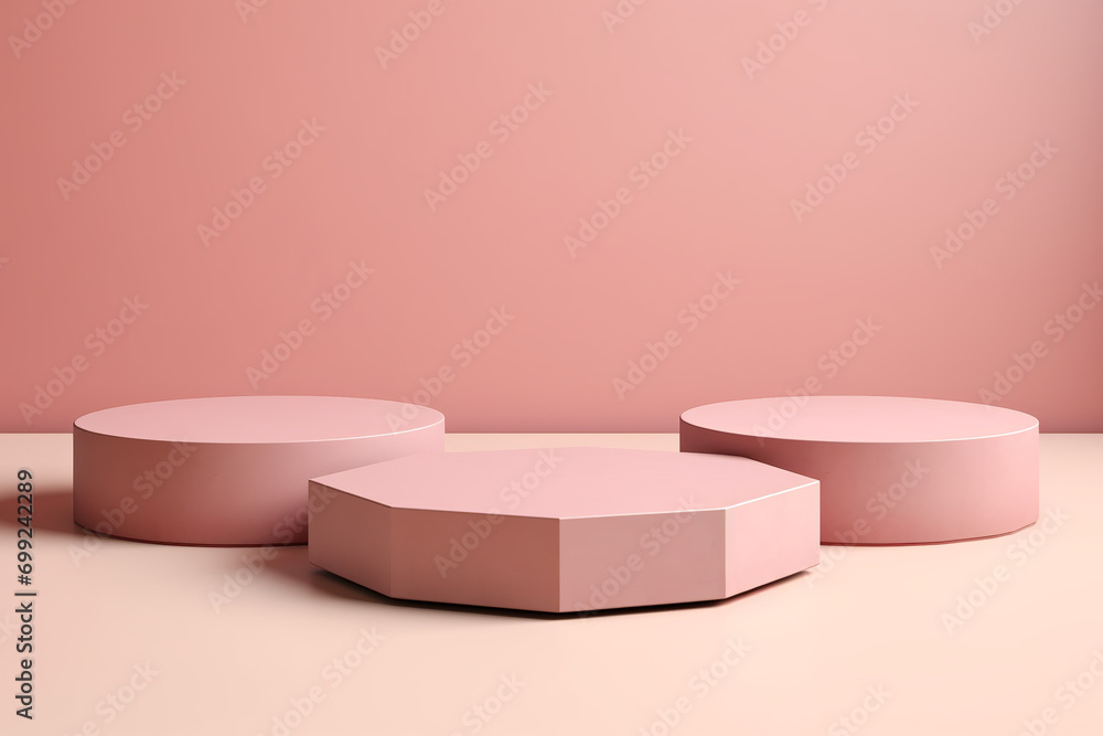 Circular stand podiums against a soft pink gradient background, generative ai, generative, ai, Circular stand podiums against a soft pink gradient background, generative ai, generative, ai,