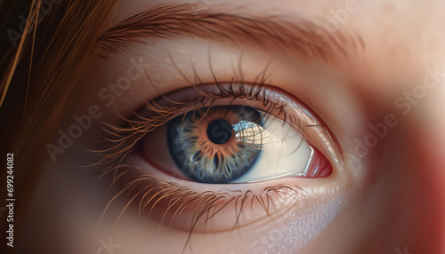 A woman blue eyes staring at the camera, close up portrait generated by AI