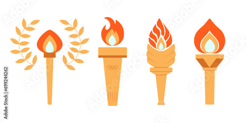 Set of Burning olympic Flame Torches Illustration of symbol of Olympic Games 2024 and Competitions