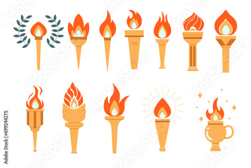 Set of Burning olympic Flame Torches Illustration of symbol of Olympic Games and Competitions