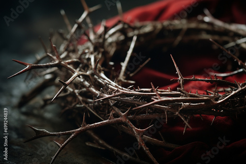 Close-Up of a Crown of Thorns Resting on a Textured Surface, Highlighting the Details and Intricacies of the Symbol, Good Friday