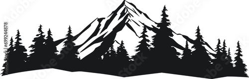 Mountains silhouettes. Mountains vector, Mountains vector of outdoor design elements, Mountain scenery, trees, pine vector. AI generated illustration.