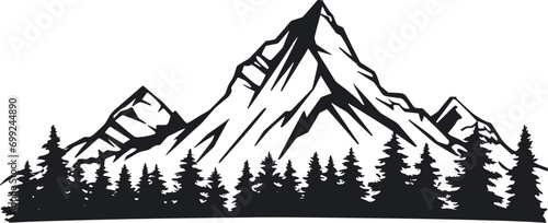 Mountains silhouettes. Mountains vector, Mountains vector of outdoor design elements, Mountain scenery, trees, pine vector. AI generated illustration.